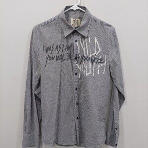 Vintage Juicy Couture Y2K Graffiti Print Pinstripe Button Up Shirt Men's Small